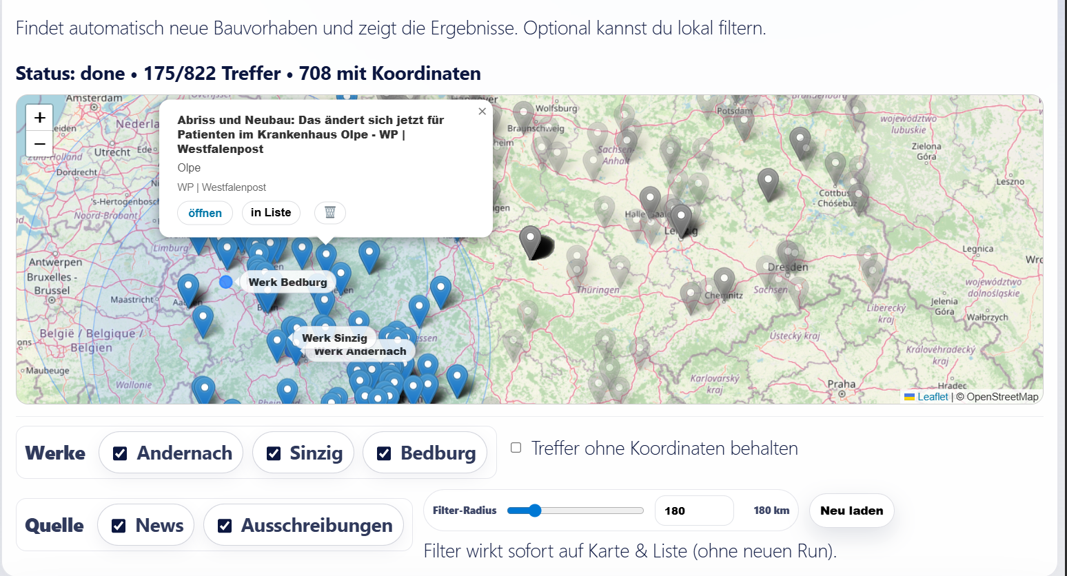 Bauvorhaben Radar Screenshot